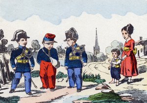 Gendarmes. Gravura em "Alfabeto militante enfantin". Imagem de Pont-a-Mousson, por volta de 1890. 20 páginas. Dimensões: 28,5x21cm. de Unbekannt