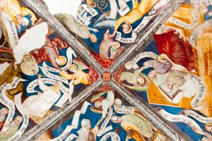 Afresco gótico; louvor da virtude; censura do vício; com escrita; 10. claustro; Catedral; Brixen; Tirol do Sul; Itália; Europa de Unbekannt