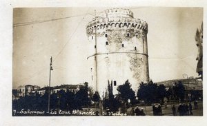 Grécia, Salónica (ou Tessalónica): vista da Torre Branca - Cartão Postal 1914-1918 de William M. Timlin