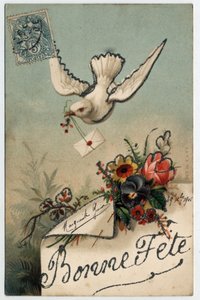 Cartão de saudação: um pássaro traz uma carta selada - Cartão Postal datado de 1906 de Unbekannt