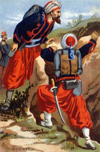 H: Zouaves. Gravura em "Alfabeto Militar" . Iniciais do Ilustrador: A. D. Editora desconhecida. Cromolitógrafos do final do século XIX. Dim: 10,5x7cm . de Unbekannt