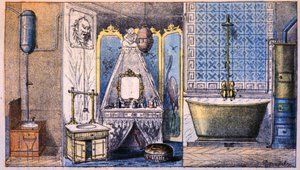 Gestão do habitat: sanita, casa de banho e banheira, c. 1870 (gravura) de Unbekannter Künstler