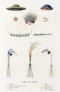 Chapéus, pentes e outros artefatos da "Terra dos Papuas". de Unbekannt