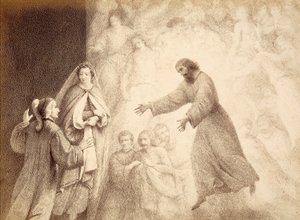 Na Esfera de Marte, Dante encontra o espírito do seu antepassado Cacciaguida. Ilustração do Canto XV do Paradiso de A Divina Comédia de Dante Alighieri. Obra de Franceso Scaramuzza dedicada ao Município de Florença. de Unbekannter Künstler