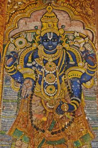 Índia, Tamil Nadu, Srirangam, Sri Ranganathasvami Templo Hindu (origem do século X), pintura mural de Vishnu. de Unbekannt