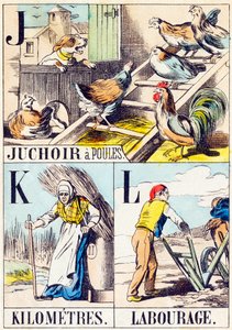 J K L : Juchoir a poules, Kilómetros, Labourage - "Alfabeto da quinta" fim do século XIX (gravura) de Unbekannt