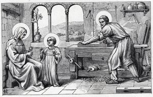 Jesus ao serviço de Maria. O alfabeto do menino Jesus. Edição de 1932. Gravuras de madeira assinadas H G. Coleção privada de William M. Timlin