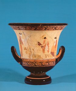 Kalyx krater representando Hermes entregando o bebé Dionísio às Ninfas, Etrusco, c.460 BC (terracota) de Unbekannt