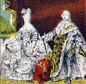 Rei Luís XVI de França e Rainha Maria Antonieta . Gravura no "Histoire de France". Série de imagens publicitárias publicadas em nome de Louit, 24 rue d