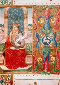 Rei Salomão no Trono Lettrine Iluminado do manuscrito Ms. K C 43, Florença, Museo del 