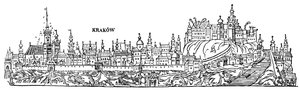 Cracóvia. Vista da cidade no século XVI. Polónia de Unbekannter Künstler