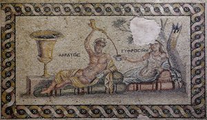 Kratos (Cratos) e Euphrosyne (Euthymia) - Mosaico, Akratos e Euphrosyne, Museu do Mosaico de Zeugma, Gaziantep, Região da Anatólia do Sudeste, Anatólia, Turquia, Ásia de Unbekannter Künstler