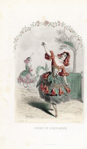La fee de la fleur de grenade danse - Gravura de Charles Geoffroy (1819-1882), baseada numa ilustração de Jean Ignace Isidore Gerard dit J.J.J.Granville (1803-1847), para Les fleurs animees de Unbekannter Künstler