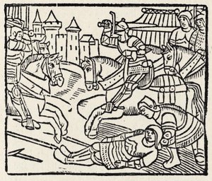 Lancelot num Torneio (impressão em xilogravura) de Unbekannter Künstler
