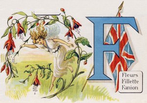 Carta F: Flores, Menina, Pennant. Gravura em "ABC L
