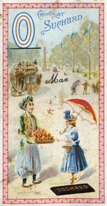 Carta O: omnibus, otomano, guarda-chuva, oriflame, laranja, obelisco, urso. Gravura do Alfabeto editada por Chocolat Suchard, início do século XX. 24 cromolitógrafos representando lugares, personagens e objetos a serem descobertos na imagem. Di de Unbekannt