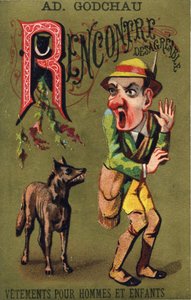 Carta R: Reunião discordante. Gravura no "Alfabeto dos grotescos". Série de 25 cromolitógrafos publicitários sobre um fundo de dorso, finais do século XIX. Dim: 11x 7 cm de Unbekannt