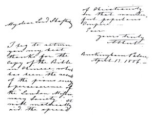 Carta de Albert, Príncipe Consorte, a Anthony Ashley-Cooper, Conde de Shaftesbury, agradecendo-lhe por uma cópia da Bíblia em chinês, escrita do Palácio de Buckingham de Unbekannt