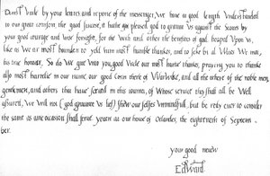 Carta do Rei Eduardo VI, aos 9 anos, ao seu tio, Eduardo Seymour, felicitando-o pela vitória sobre os escoceses na batalha de Pinkie, a 10 de Setembro de Unbekannt