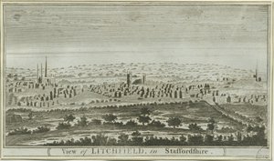 Lichfield - Vista Sudoeste: gravura, nd [c 1780-85] de Unbekannt
