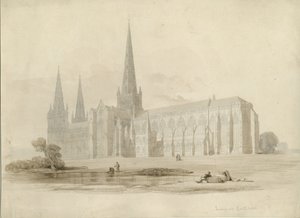 Catedral de Lichfield - Sudeste Vista: desenho e lavagem, séc. de Unbekannt