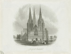 Catedral de Lichfield - Frente Oeste: gravura em aço, nd [c 1842] de Unbekannt