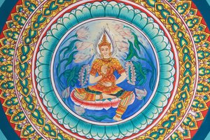 Vida de Buda. Obras de arte de tecto retratando a vida de Buda. Wat Inpeng. Ventiana. Laos, 20151029, Vientiane, Laos de Unbekannt