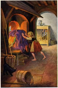 Literatura. Conto de Fadas. Hansel e Gretel e a bruxa. Ilustração de Otto Kubel para o conto dos irmãos Grimm. Postal, Alemanha, c.1900 (cartão postal) de Unbekannter Künstler