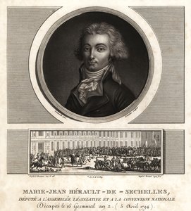 Marie-Jean Herault de Sechelles (1759-1794), juíza francesa e guilhotina política no Reinado do Terror de Unbekannt