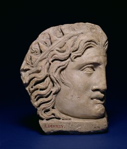 Máscara de Helios, Máscara de canto de uma tampa de sarcófago, romana, século IV (mármore) de Unbekannt