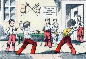 Mestre de armas. Gravura em "Alfabeto militante enfantin". Imagem de Pont-a-Mousson, por volta de 1890. 20 páginas. Dim: 28,5x21cm. de Unbekannt