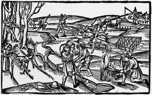 A vida no campo medieval numa gravura do século XVI, um pub em 1931 (gravura) de Unbekannter Künstler