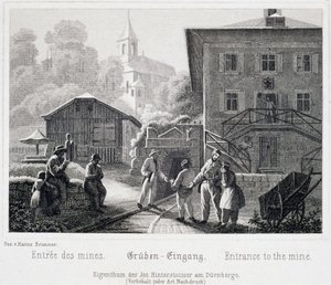 Mina de sal: a entrada da mina, Durrnberg, Áustria, por volta de 1850 de Unbekannt