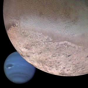 Montagem de Netuno e sua lua Tritão (imagem digital) de Unbekannt
