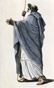 Mitos e lendas: Personagem da Lenda do Rei Artur. Merlin, o encantador. Gravura colorida do século XIX. de Unbekannter Künstler