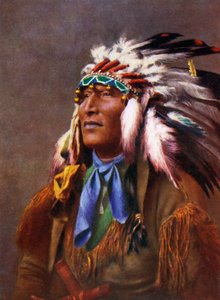 Nativo americano em traje tradicional (impressão) de Unbekannter Künstler