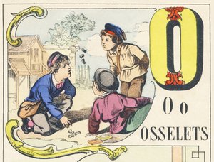 O : osselets - Jogos Alfabeto, c.1890 (ilustração) de Unbekannt