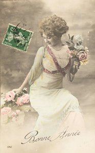 Antigo cartão postal/ano feliz/desejo/ mulher Belle Epoque de William M. Timlin