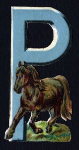 P como o Pony. Decoupis de escaravelho sobre o tema dos animais. Gravura. Série de 26 cromolitógrafos de waffle de origem inglesa. Editor e ilustrador desconhecido. Fim do século XIX. Dim: 5,5x3,5cm. de Unbekannt