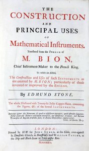 Página de título do livro de Nicolas Bion (1652-1933) sobre instrumentos matemáticos, tradução inglesa, com a adição de "English improvements", publicado em Londres em 1723 de Unbekannt