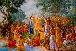 Pintura representando Chaitanya e Nityananda dançando entre vaishnavas. Reino Unido (foto) de Unbekannter Künstler