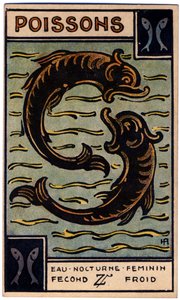 Paranormal. Astrologia. Peixes (os Peixes). Carta astrológica de: Le Tarot Astrologique (Tarô Astrológico), de Georges Muchery, França de Unbekannter Künstler