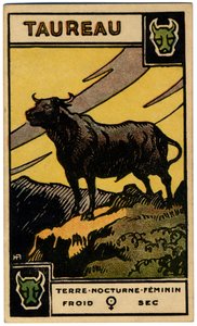 Paranormal. Astrologia. Taurus (o Touro). Carta astrológica de: Le Tarot Astrologique (Tarô Astrológico), de Georges Muchery, França de Unbekannter Künstler