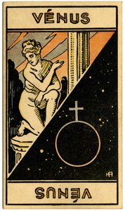 Paranormal. Astrologia. Vénus (planeta). Carta astrológica de: Le Tarot Astrologique (Tarô astrológico), de Georges Muchery, França de Unbekannter Künstler