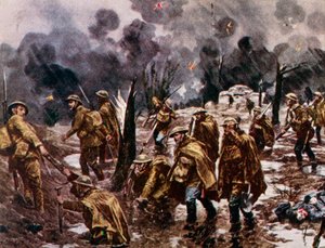 "Passchendaele" - soldados na lama perto de Ypres, na Bélgica, durante a Primeira Guerra Mundial de Unbekannter Künstler