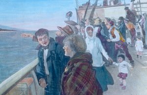Passageiros no convés de um navio a vapor de Unbekannter Künstler