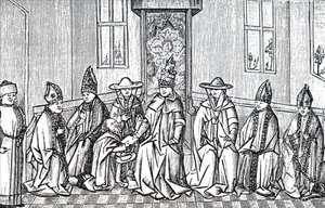 Pedro o Eremita, Papa Urbano II e Simeão Patriarca de Jerusalém. de Unbekannt