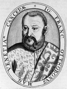 Retrato de Francesco Ottoboni (século XVI), Grão-Chanceler de Veneza, gravura de William M. Timlin