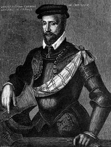 Retrato de Gaspard de Coligny, Seigneur de Chatillon (1519-1572), nobre francês, almirante e líder Huguenot em Guerras Francesas de Religião, gravura de William M. Timlin
