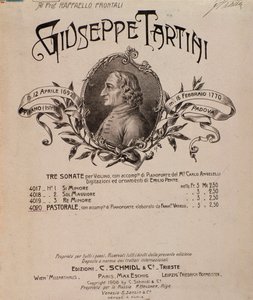 Retrato de Giuseppe Tartini. Frontispício da partitura musical das Sonatas de Unbekannter Künstler